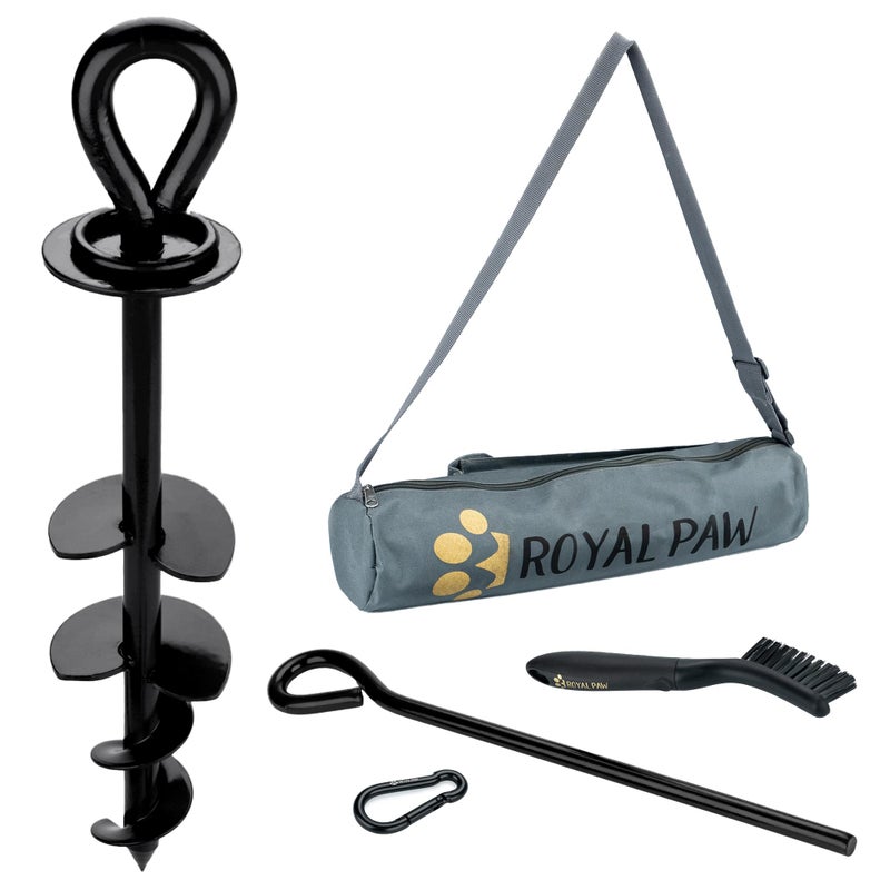 ROYAL PAW ROYAL-PAW Dog Tie Out Stake - for Large Dogs up to 210 lbs - Heavy Duty Dog Stake for Yard, Beach & Camping Outside - Best in Ground Anchor for a Dog Cable, Leash, Lead Tether (1, Midnight Black) - Image 1